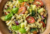 Chickpea Orzo Salad with Basil Pesto Dressing