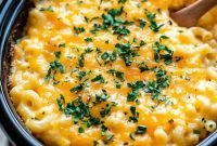 Creamy Crockpot Mac and Cheese with Eggs and Bacon Option