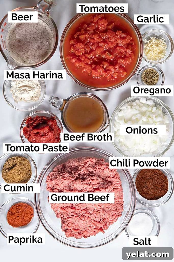 ingredients to make Instant Pot Chili Texas style