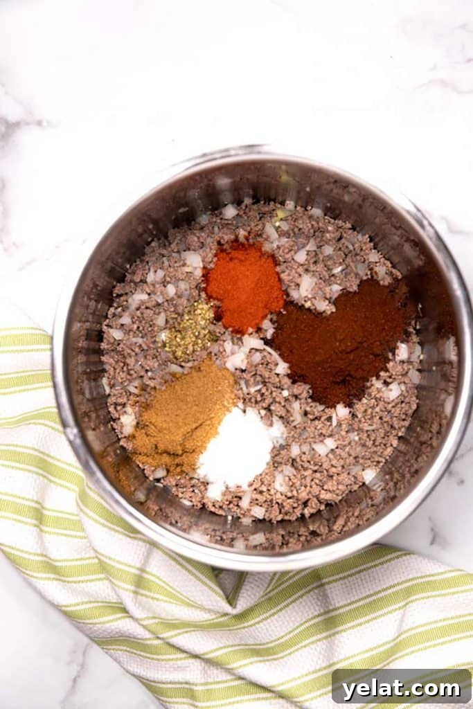 cooked ground beef with all the spices