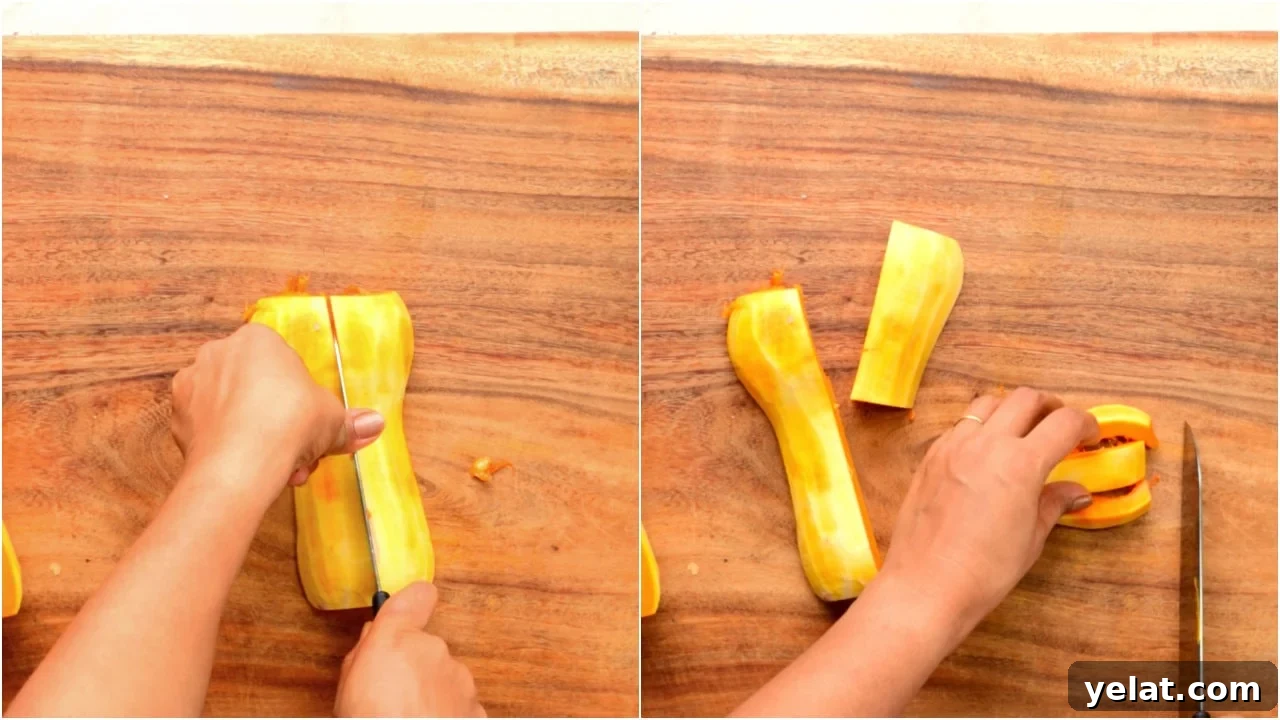 Chop butternut squash to 1 inch cubes. 