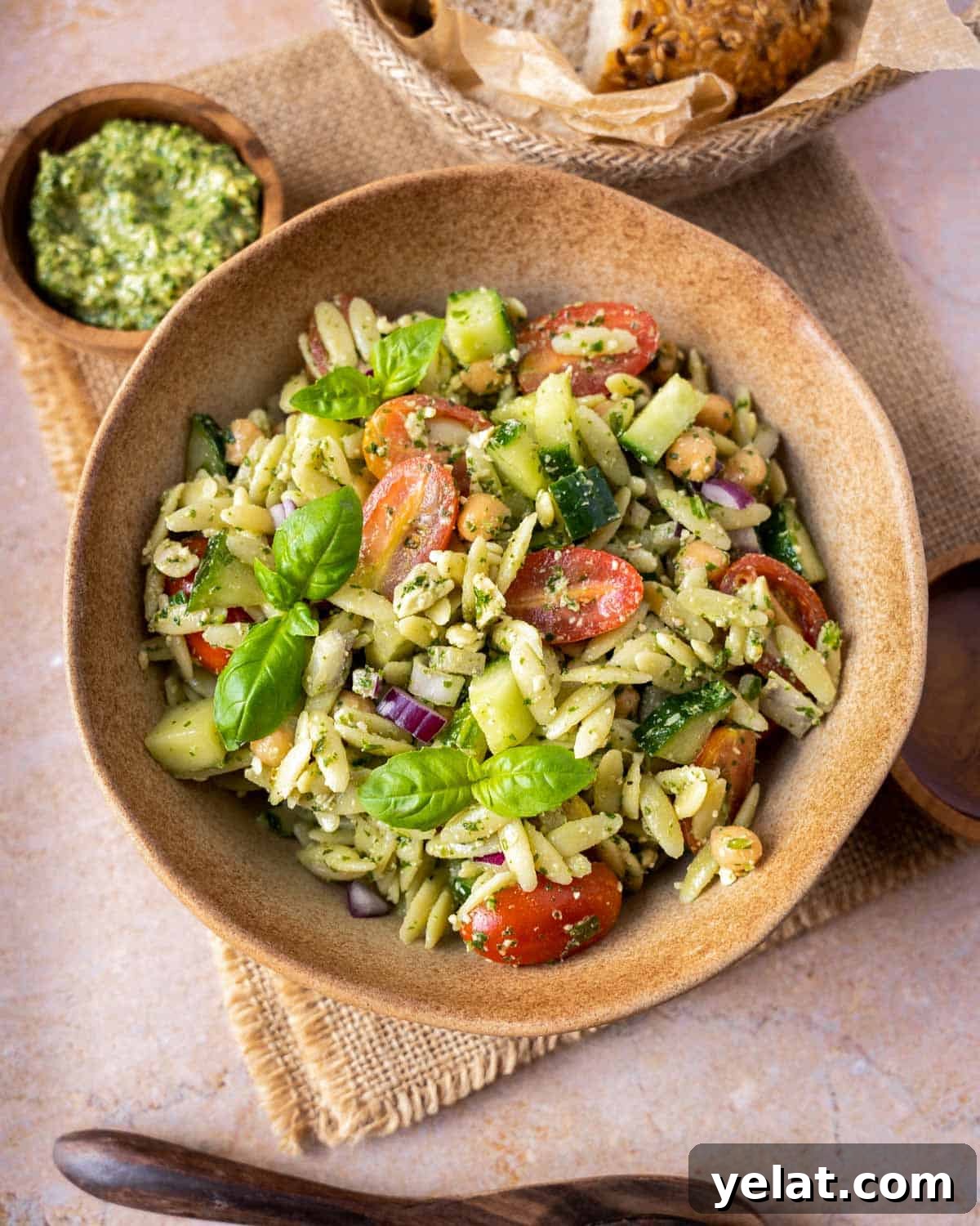 Chickpea Orzo Salad with Basil Pesto Dressing 2 Pesto Orzo Salad.