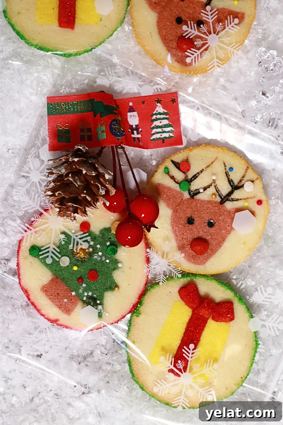 Slice-and-Bake Christmas Cookies: Tree, Reindeer & Gift Box Ideas 3 3 kinds of homemade slice-and-bake Christmas cookies in a gift bag