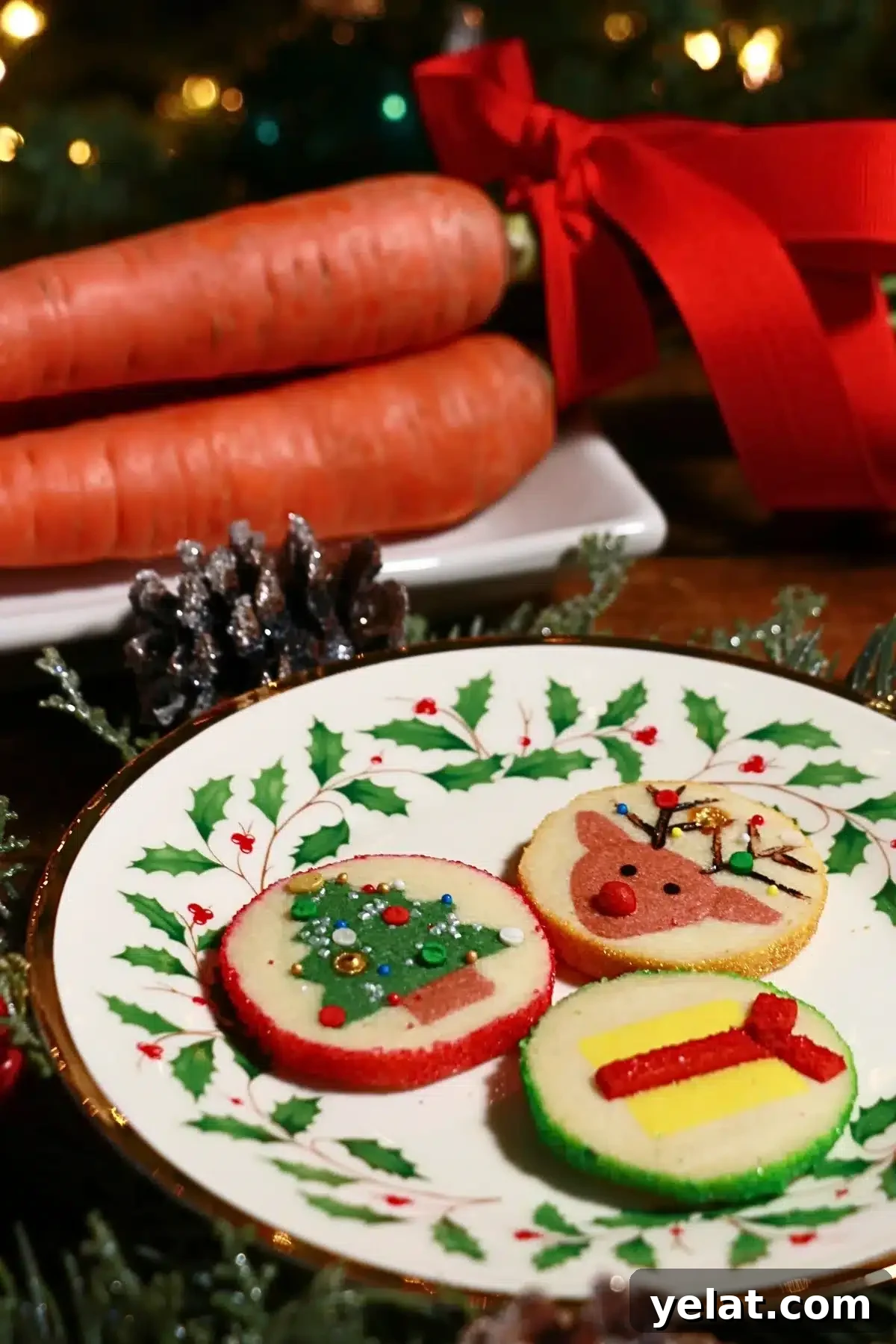 Slice-and-Bake Christmas Cookies: Tree, Reindeer & Gift Box Ideas 4 3 kinds of slice-and-bake Christmas cookies on a plate for Santa