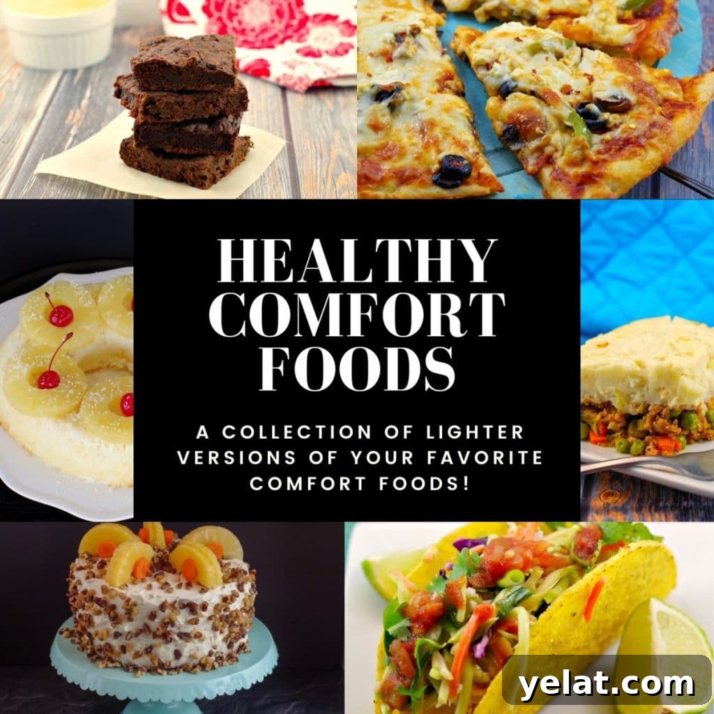 Comforting Recipes for Everyday Wellness and Flavor 2 collage of 6 photos of healthy comfort food with text in the middle