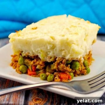 Comforting Recipes for Everyday Wellness and Flavor 3 ground turkey shepherd's pie on a white plate with a fork and blue oven mitt in the background