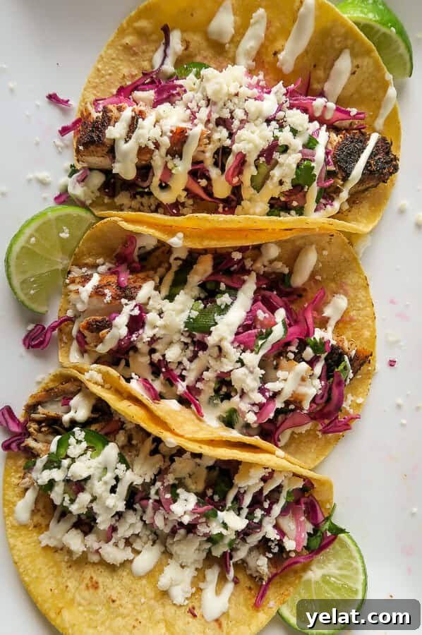 overhead shot of the blackened mahi-mahi fish tacos