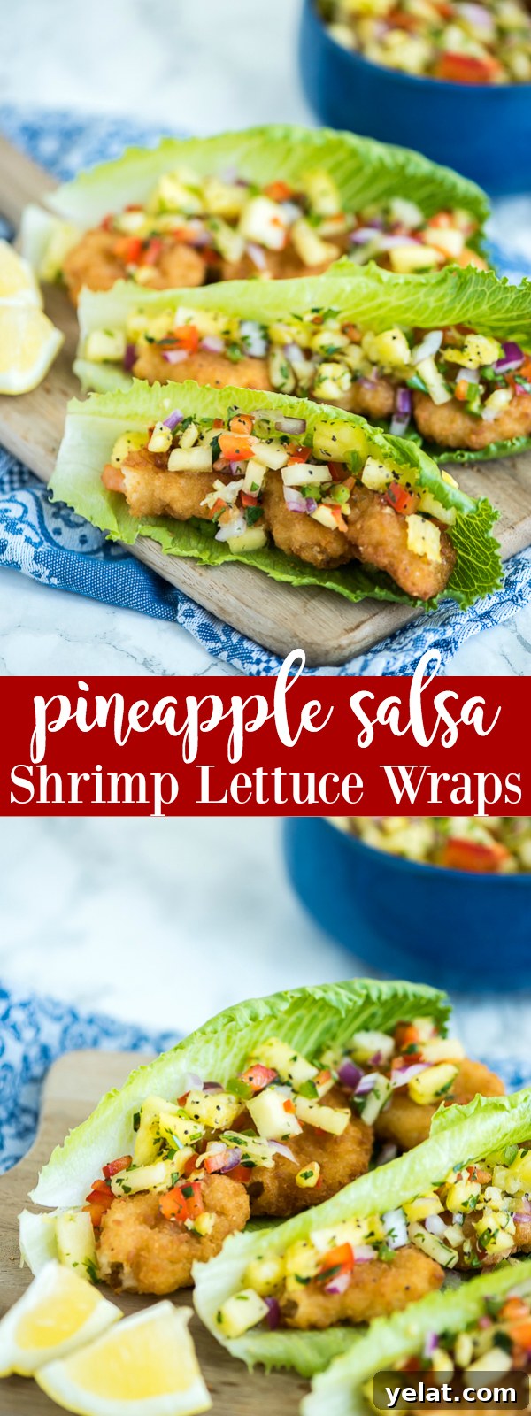 Spicy Shrimp Lettuce Wrap Recipe for Quick Weeknight Meals 2 Shrimp Lettuce Wraps topped with pineapple salsa – a quick, easy and low carb meal.