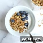 Toasted Buckwheat & Millet Granola – Gluten-Free, Vegan Option 12 Millet granola in bowl with yogurt and blueberries