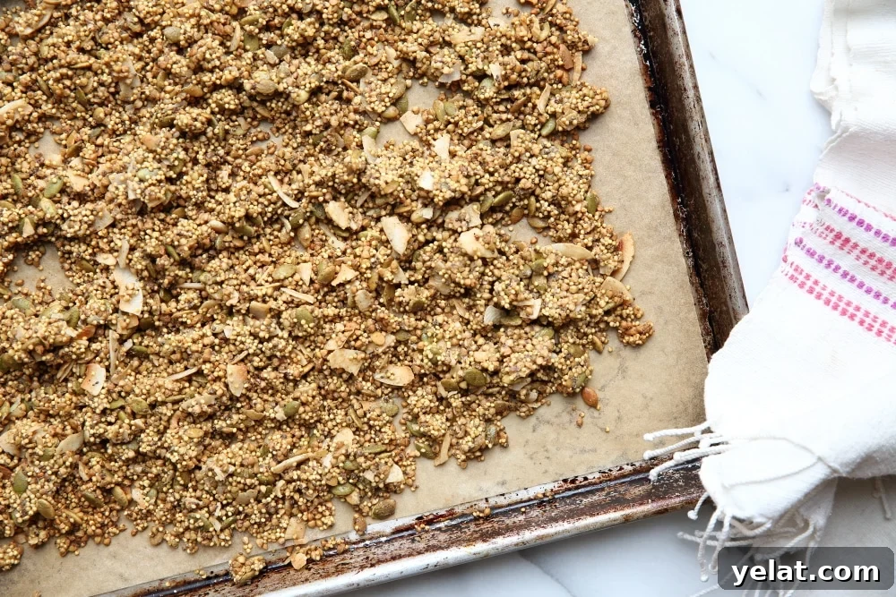 Toasted Buckwheat & Millet Granola – Gluten-Free, Vegan Option 3 Millet granola on baking sheet