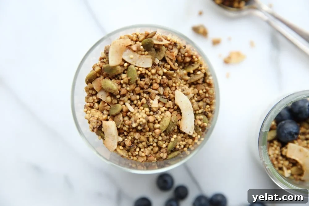 Toasted Buckwheat & Millet Granola – Gluten-Free, Vegan Option 4 Close up of millet granola in jar