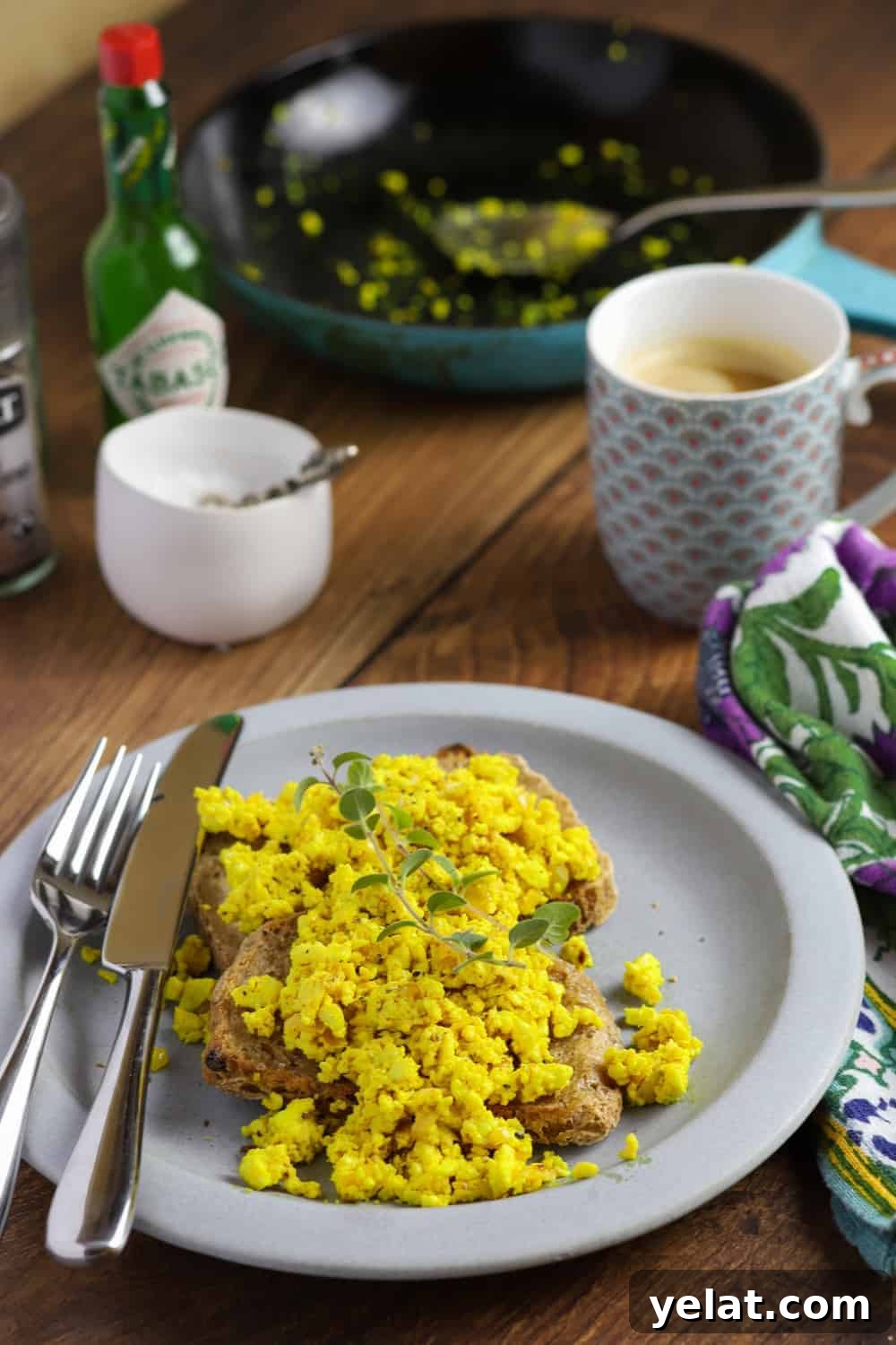 Perfectly Spiced Tofu Scramble Recipe for Flavorful Mornings 3 Pinterest graphic showing Tofu Scramble (vegan and gluten-free)