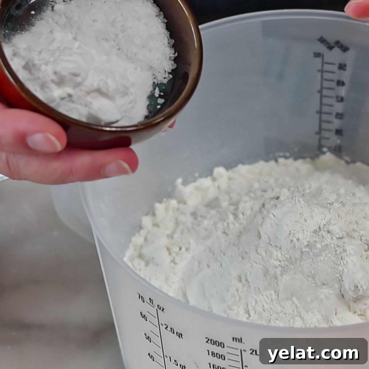 Irresistible Gluten-Free Ricotta Cookie Recipe 6 adding dry ingredients to more dry ingredients in larger bowl.