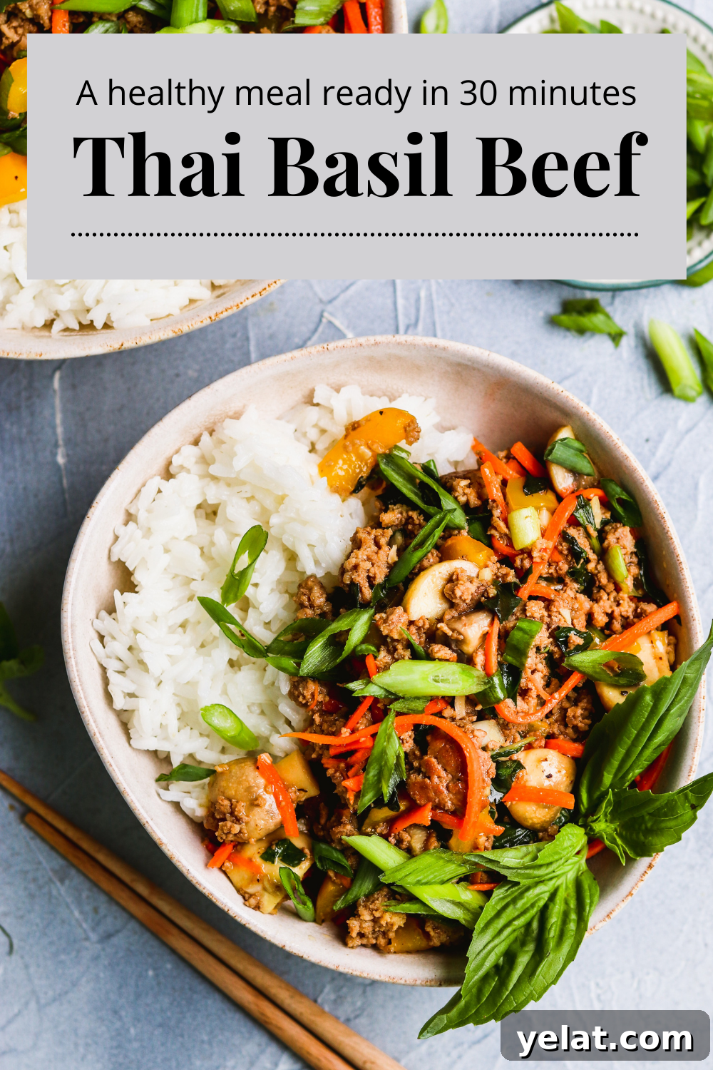 Thai Basil Beef Stir-Fry with Garlic and Chili 6 Thai basil beef is the perfect healthy weeknight dinner that's ready in under 30 minutes! This veggie-packed stir fry is also packed with flavor thanks to a lot of Thai basil, soy sauce, sesame oil, garlic, and ginger. The perfect quick and healthy dinner! #thaibasilbeef #easydinner #30minutemeal