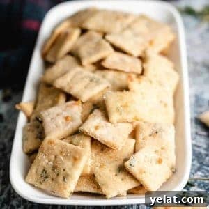 The finished sourdough crackers on a plate.