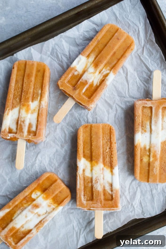 Caramelized Peaches & Cream Popsicles | Every Last Bite Caramelized Peaches & Cream Popsicles