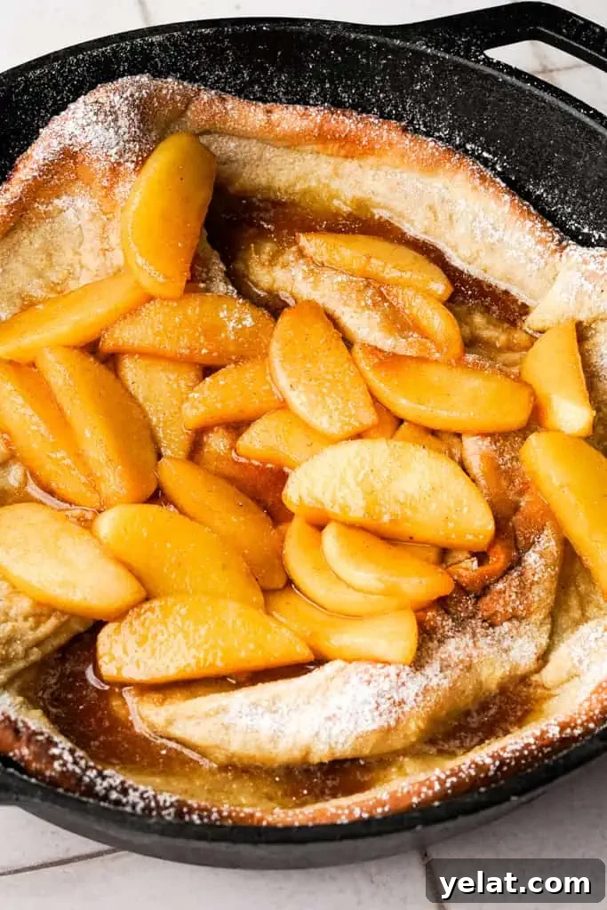 Classic Apple Dutch Baby Pancake Recipe — Fluffy Skillet Treat 13 apple dutch baby in a cast iron skillet