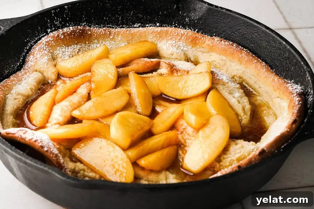 Classic Apple Dutch Baby Pancake Recipe — Fluffy Skillet Treat 3 apple dutch baby in a cast iron skillet