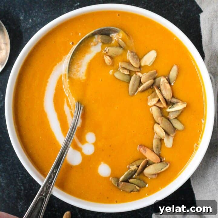 Comforting Vegan Soup Recipes to Warm Your Weeknight Meals 4 Metal spoon in a bowl of creamy soup.