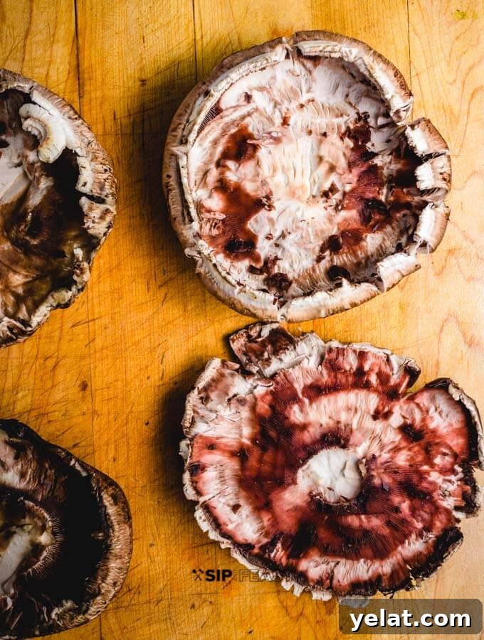 Cleaned portobello mushrooms Cleaned portobello mushrooms for the baked portobello mushroom recipe.