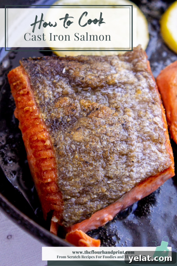 Crispy Cast-Iron Salmon with Lemon Herb Butter 5 crispy skinned salmon in a pan