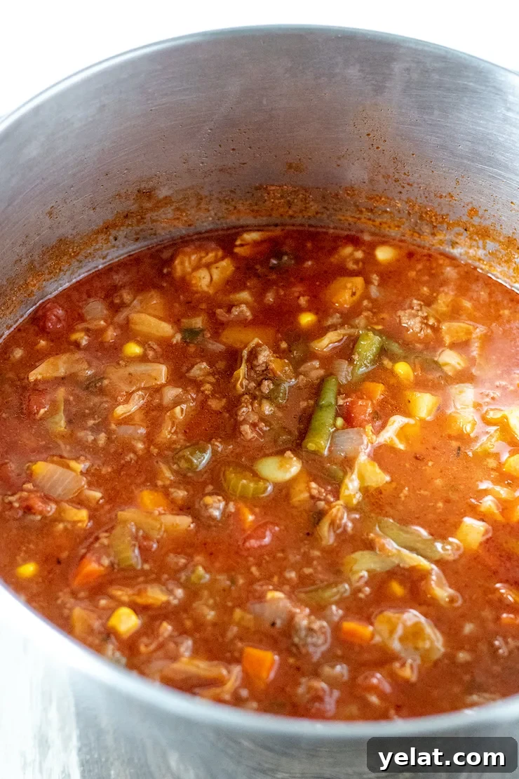 Hearty Vegetable Beef Soup Recipe with Savory Homemade Broth 6 Pot of vegetable beef soup.
