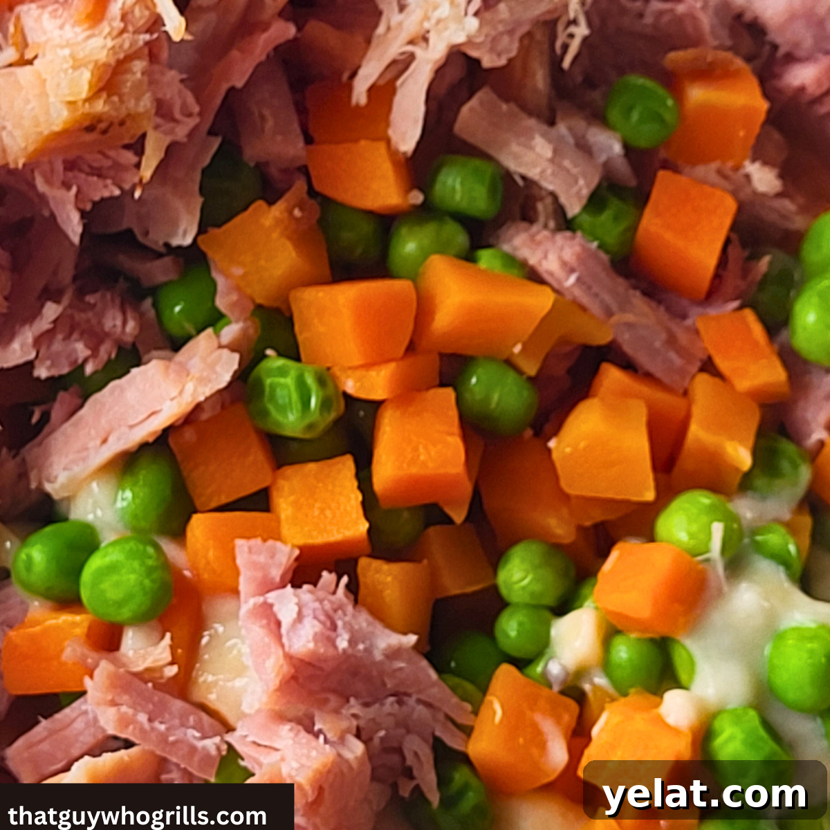 Smoked Ham Pot Pie with Flaky Biscuit Crust Recipe 3 Smoked Ham Shredded Mixed with peas and carrots