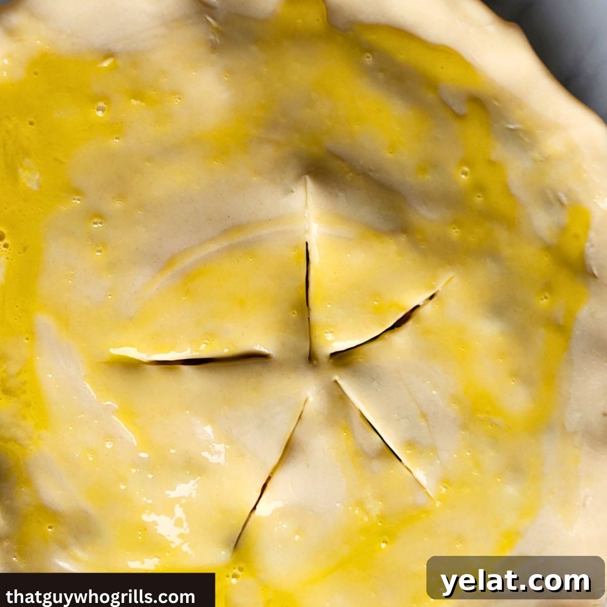 Smoked Ham Pot Pie with Flaky Biscuit Crust Recipe 5 Smoked Ham Pot Pie Crust Egg Washed and Slits Cut in