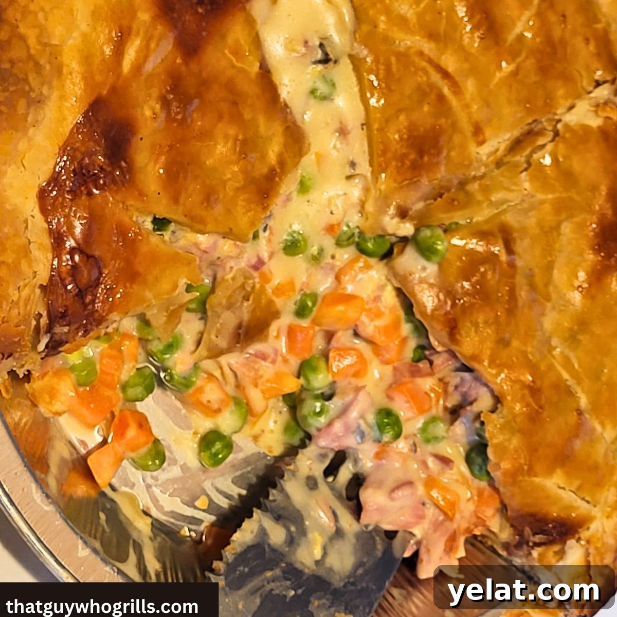 Smoked Ham Pot Pie with Flaky Biscuit Crust Recipe 8 Smoked Pot Pie With Slices Missing from it