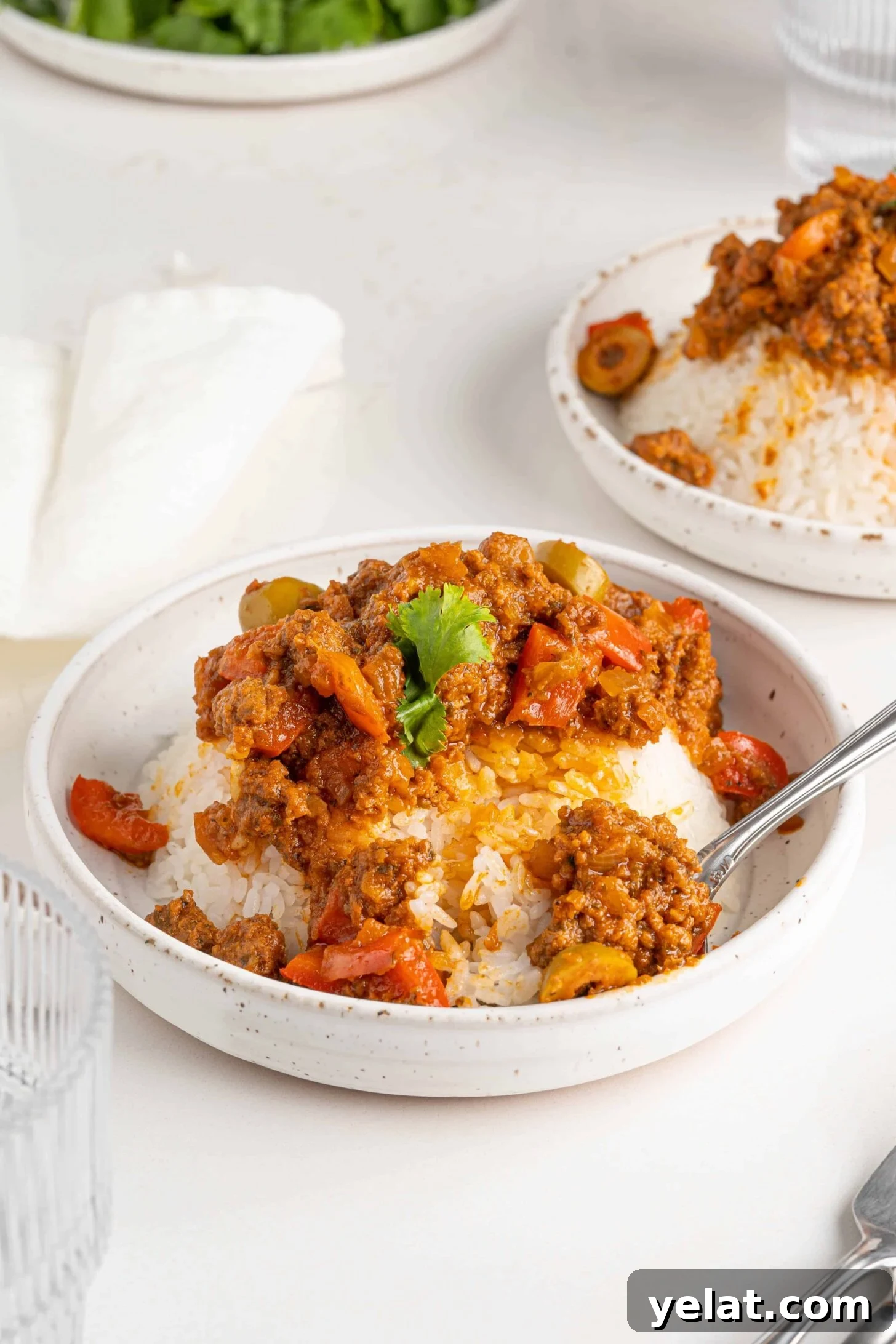 a bowl of picadillo with rice