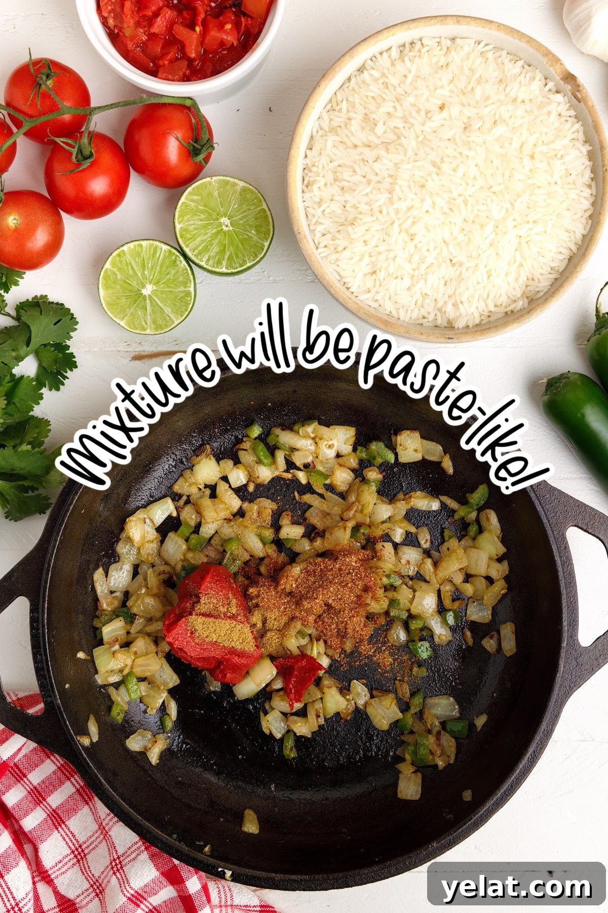 Authentic Mexican Red Rice Recipe: Fluffy, Flavorful Arroz Roja 5 Adding in the spices and tomato paste to the onion mixture.