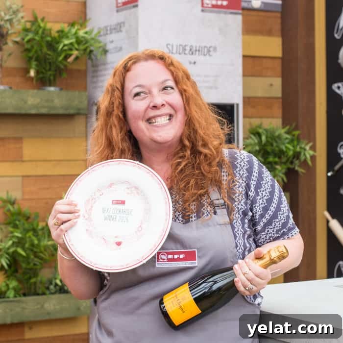 Neff Cookaholic Championship 2017: Winners, Recipes & Highlights 10 Jane (hedgecomber) Sarchet Neff Cookaholic Winner 2017, holding a bottle of champagne and winners plate