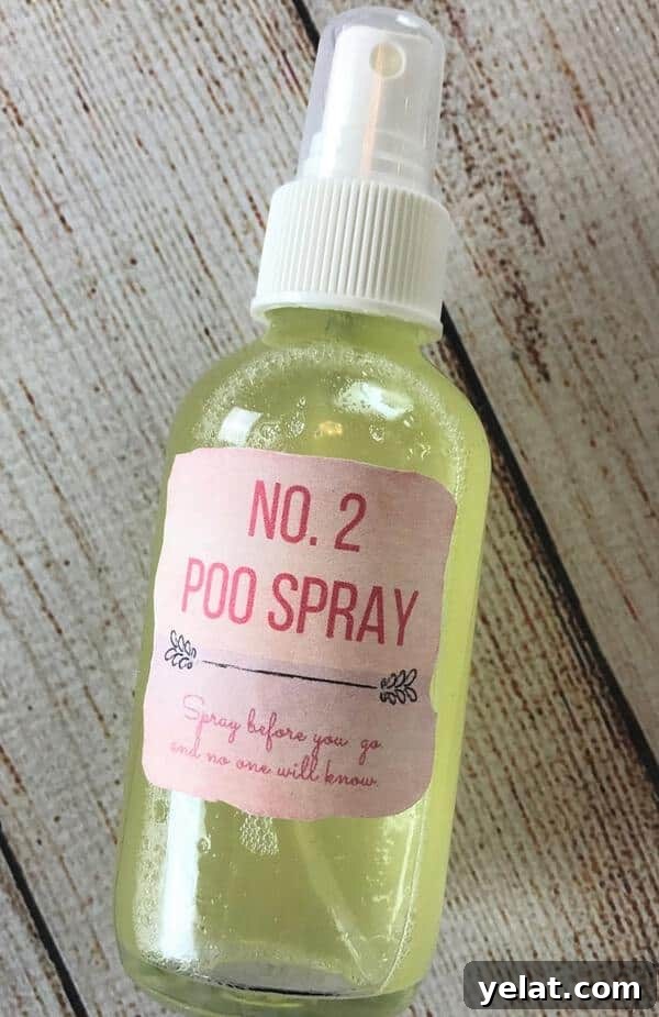 Make-Your-Own Before You Go Toilet Spray: Poo-Pourri Recipe 8 Labeled homemade Poo-Pourri bottles