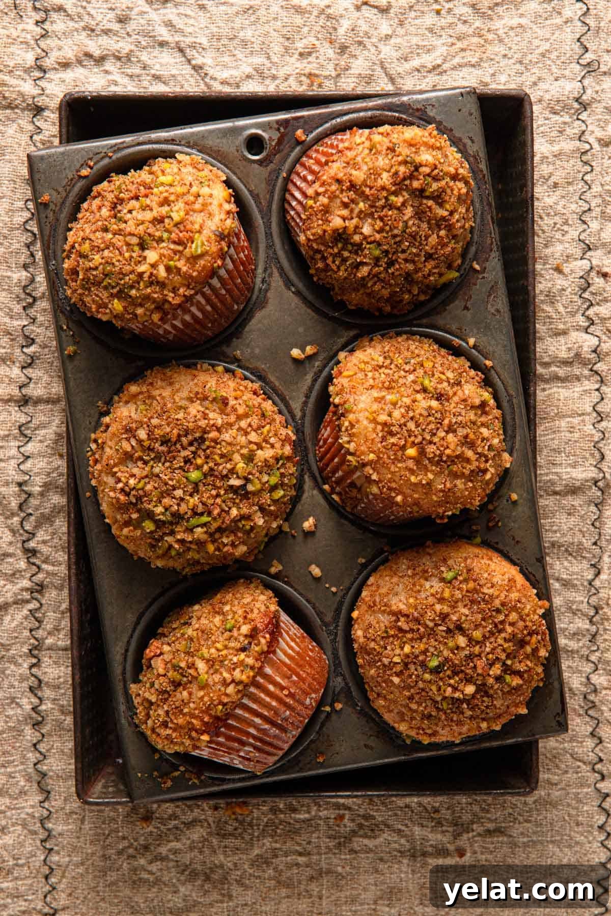 Baklava Muffins: Mediterranean Dessert with Honey, Nuts & Phyllo 9 baked muffins.