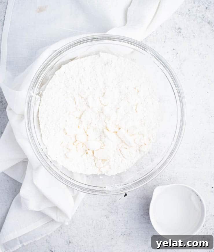 Flaky Pie Crust Recipe: A Complete Step-by-Step Guide 4 Flour and butter combined in a clear bowl to create a chunk start to a dough.