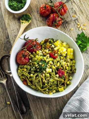 This Edamame Pasta With Chimichurri Sauce gives a nice protein boost and is a great summery vegan dish.