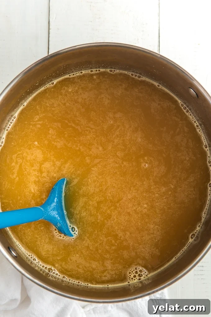 mixing brandy slush in a saucepan