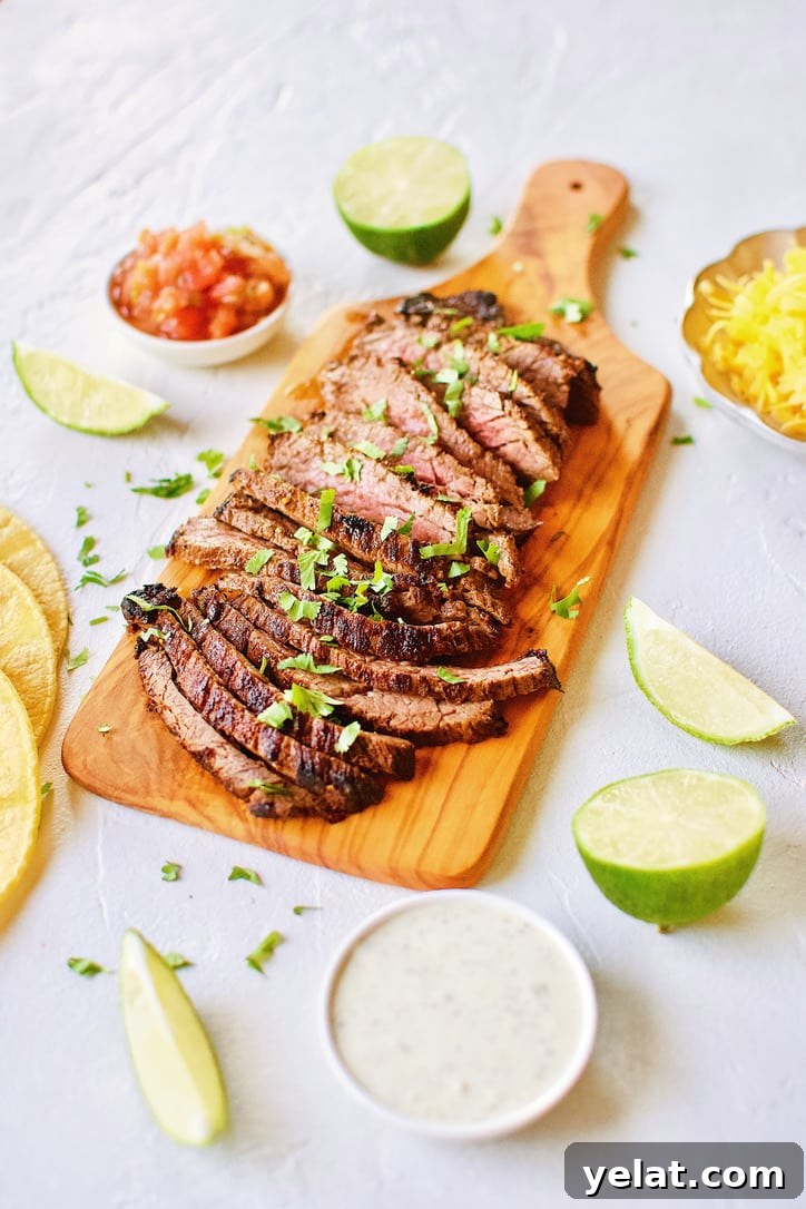 Carne Asada Marinade for Beef Fajitas and Tacos 8 Carne Asada Fajita Steak on a chopping board.