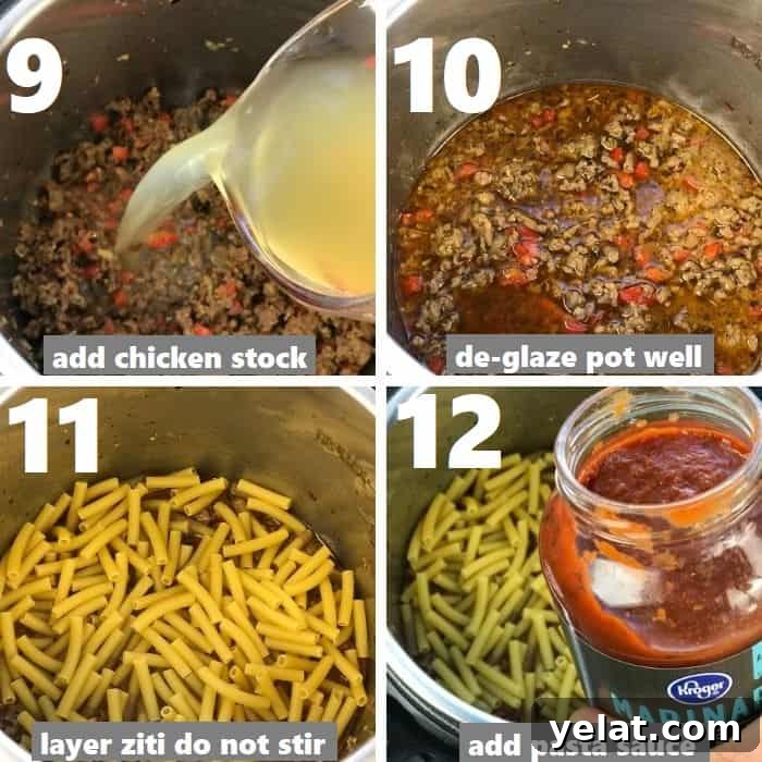 layering ziti and pasta sauce in instant pot