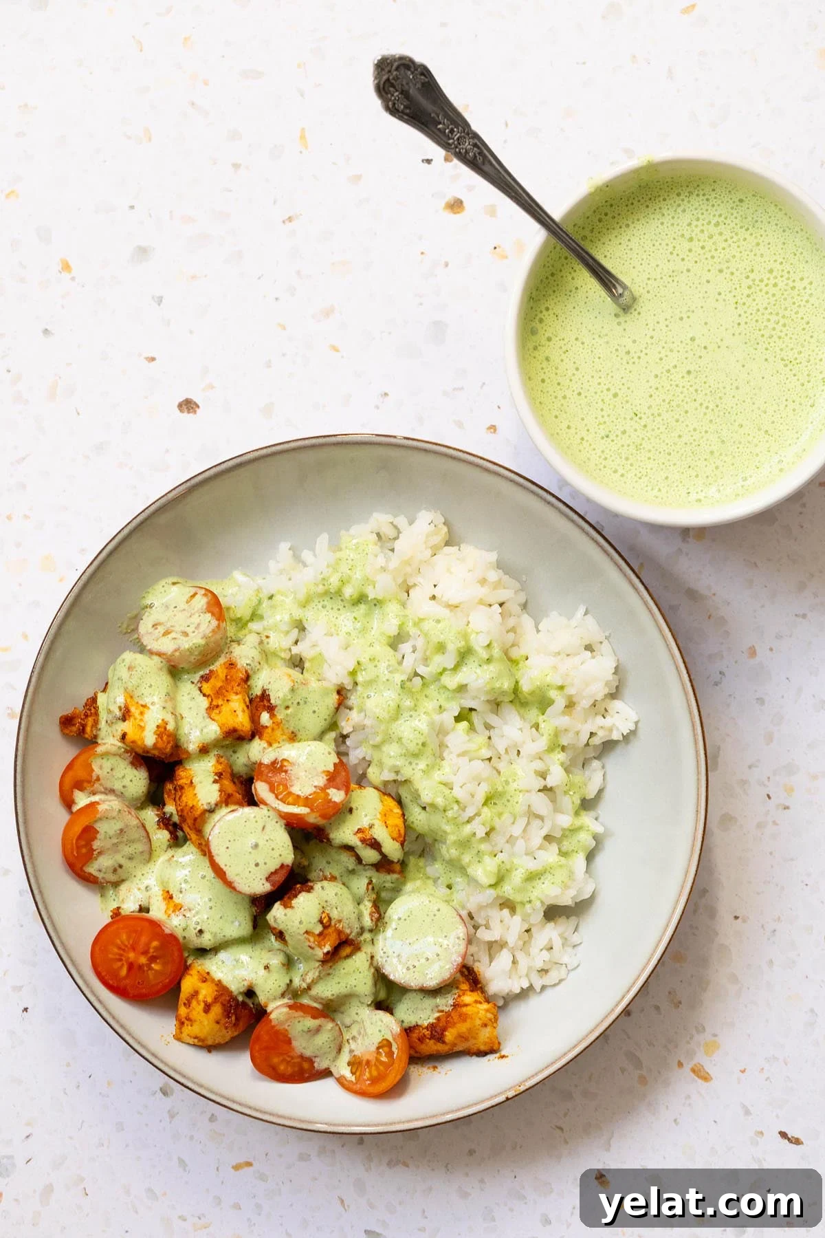 Creamy Yogurt Mint Sauce Recipe for Dipping and Marinades 2 Yogurt mint sauce topping chicken and rice