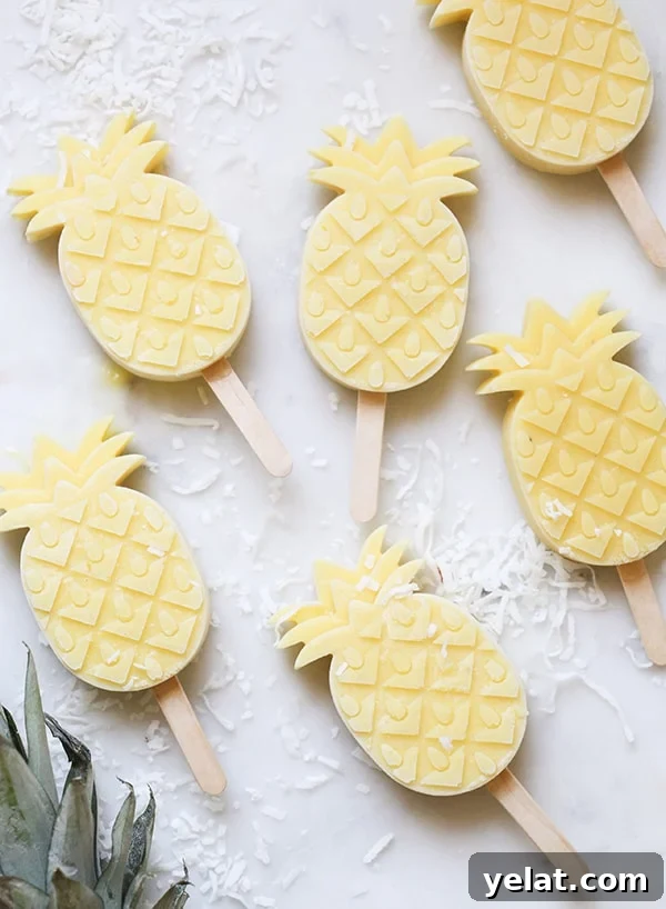 top down shot of pineapple popsicles