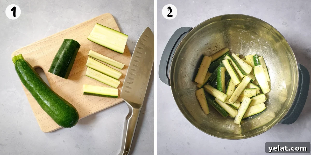 cut courgettes into wedges