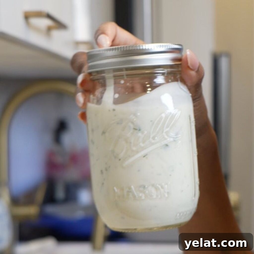 Creamy Buttermilk Ranch Dressing Recipe (Video Tutorial) 5 Buttermilk ranch in a jar.