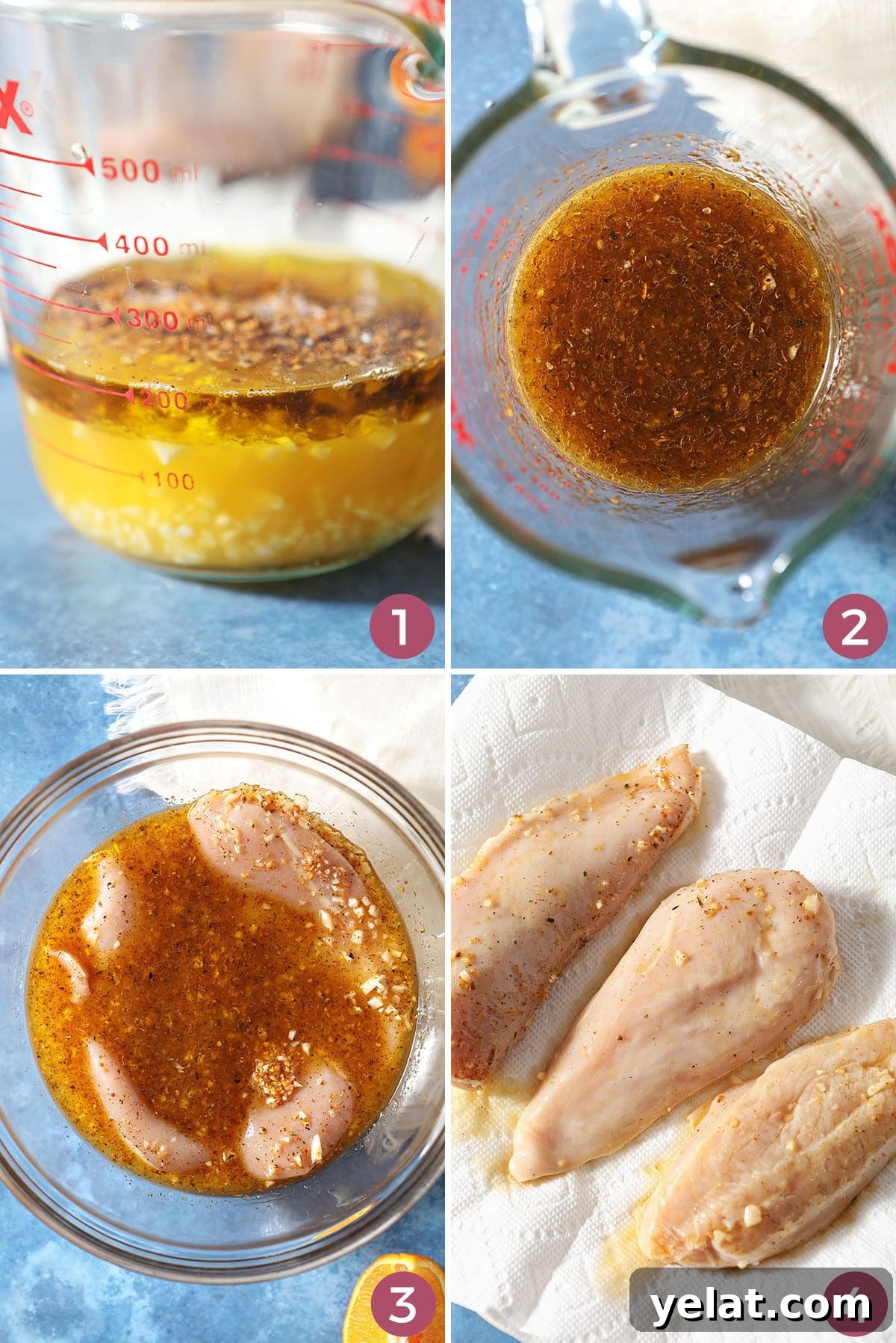 Citrus-Marinated Chicken Recipe for Juicy Flavor 4 Collage showing how to make and marinate chicken in citrus marinade for chicken