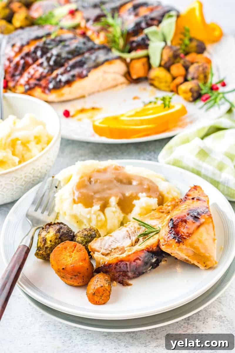 Glazed Turkey Breast in an Air Fryer: Juicy, Quick Recipe 12 air fryer glazed turkey breast served with mashed potatoes & gravy and roasted veggies