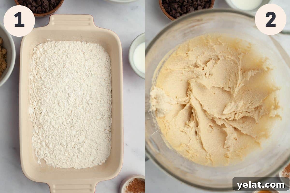 No-Bake Chocolate Chip Cookie Dough Bites for Snacking 4 Step 1 and 2 in the no bake cookie dough bite process.