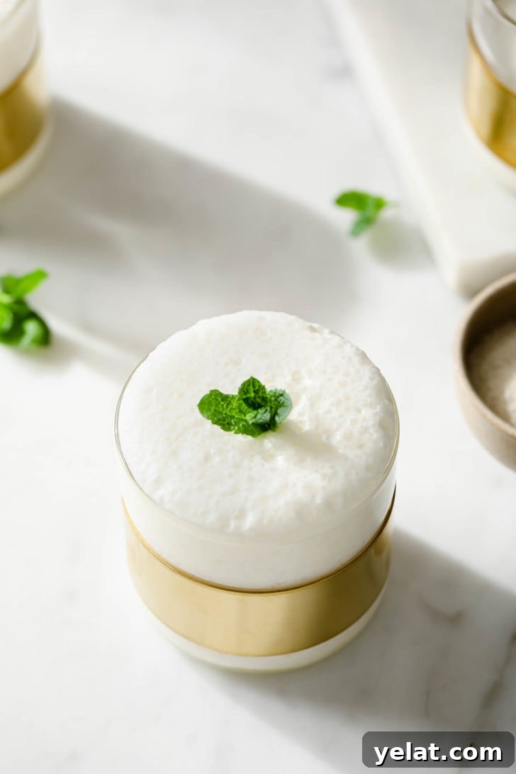 Authentic Sweet Lassi Recipe: Creamy Indian Yogurt Drink Guide 14 Frothy Lassi garnished with a sprig of fresh mint.