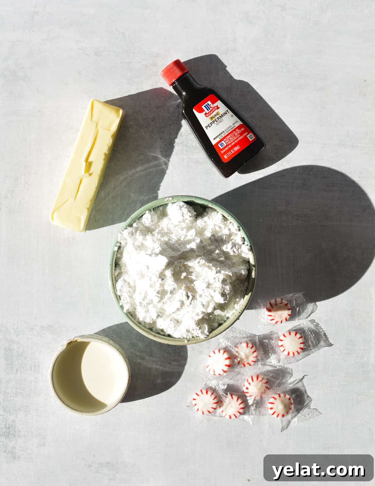 Silky Peppermint Buttercream Frosting Recipe for Cakes & Cupcakes 3 butter, peppermint extract, powdered sugar, heavy cream, peppermint candies.