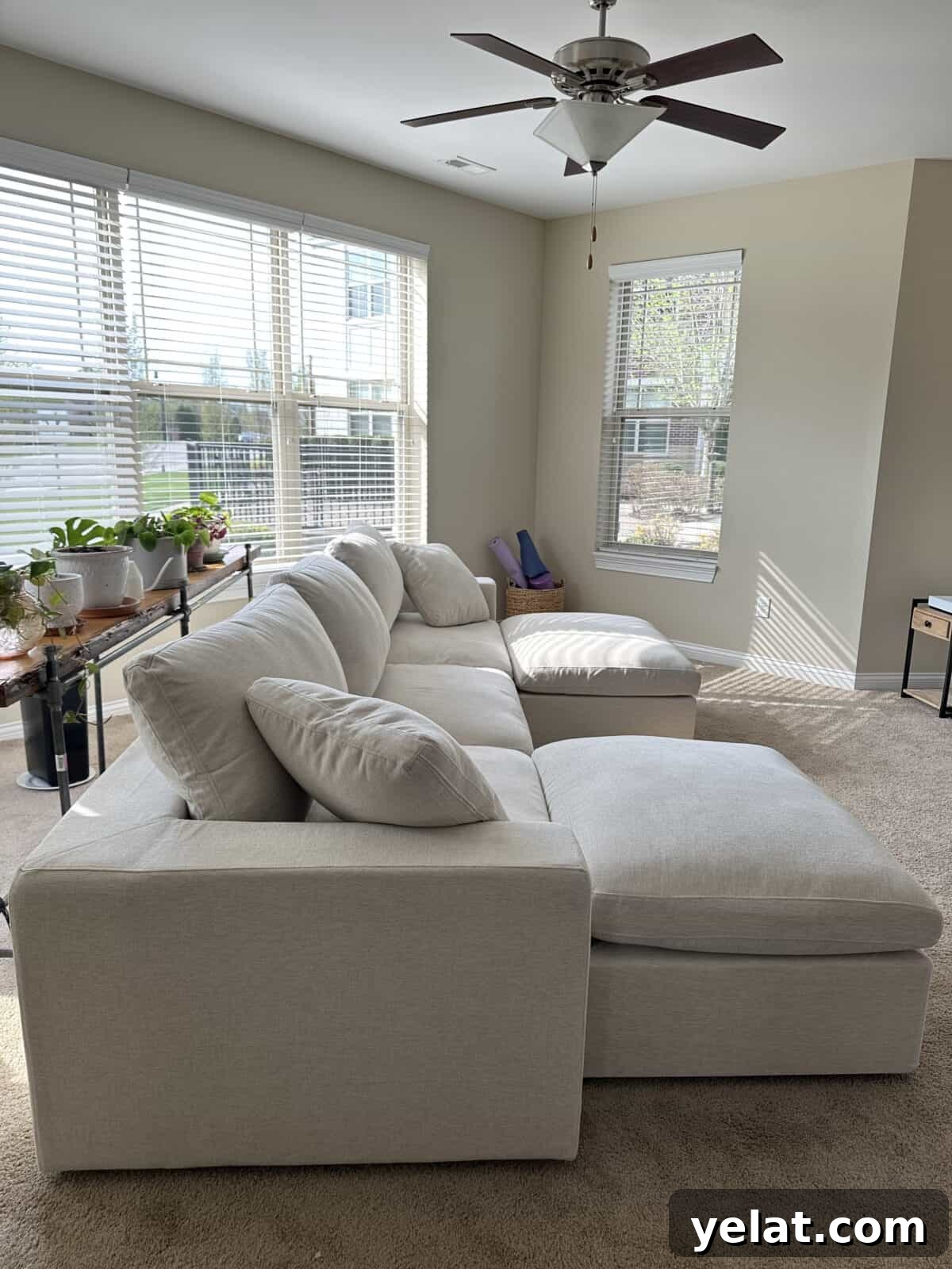 My 7th Avenue Sofa Review: Modular, PFAS-Free Upholstery 3 an image of a PFAS-free cloud couch from 7th Avenue in the living room