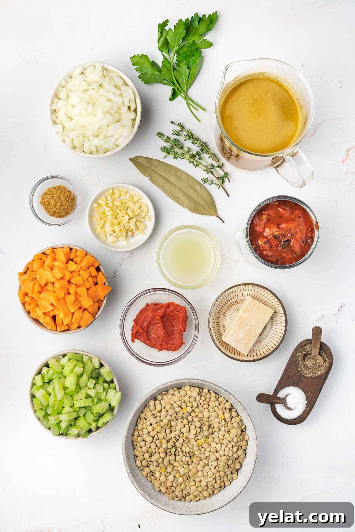 Ingredients needed to make slow cooker lentil soup.